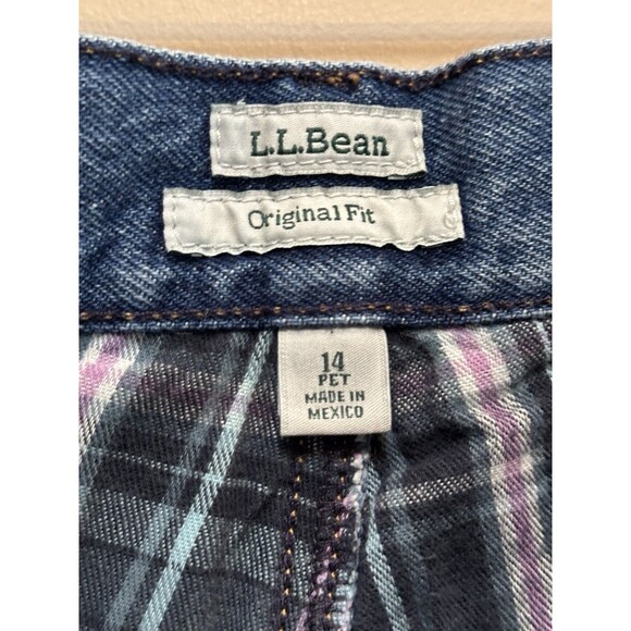 LL Bean Women’s Original Fit Plaid Flannel Lined Jeans Size 14 Petite Cotton EUC - Picture 4 of 12